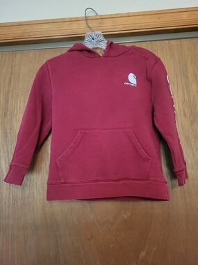 Carhartt Burgundy Pullover Hoodie with White Logo, Kids S (8-10)